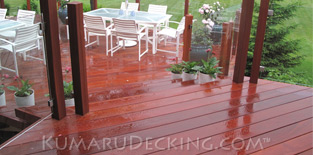 Rain is no problem for Kumaru Decking. The deck surface will remain safe with an all natural slip-free surface.
